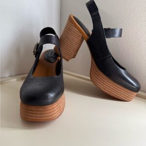 Black Platform Slingback Women's Shoes